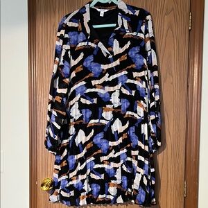 Nine West Patterned Long Sleeve Dress